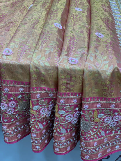 Pink Pure Kanjivaram With Meena Border x Hand Embroidery