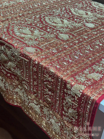 Reddish Maroon Traditional Motifs Kanjivaram x Hand Embroidery (CU28)