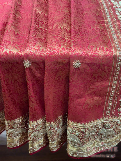 Reddish Maroon Traditional Motifs Kanjivaram x Hand Embroidery (CU28)