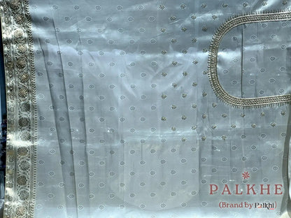 Beige Floral Jaal Semi Silk Kanjivaram x Hand Embroidery
