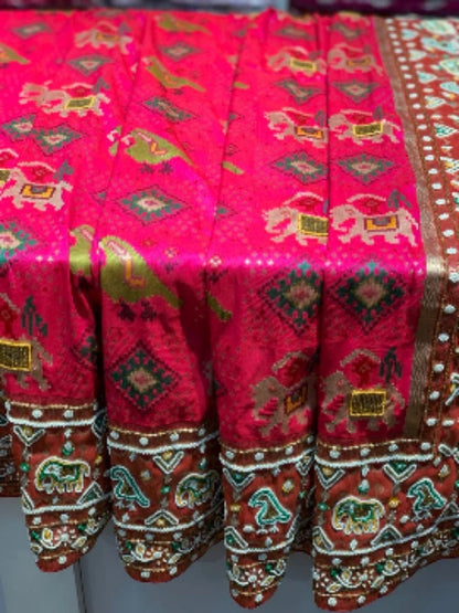 Rani Pink Traditional Geometric Motifs Patola x Hand Embroidery