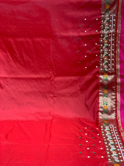 Rani Pink Traditional Geometric Motifs Patola x Hand Embroidery