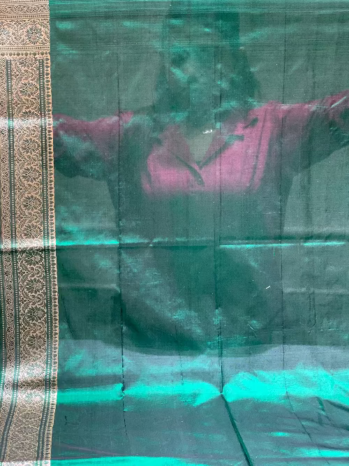 Bottle Green Banarasi Floral Jaal in Pure Katan Silk