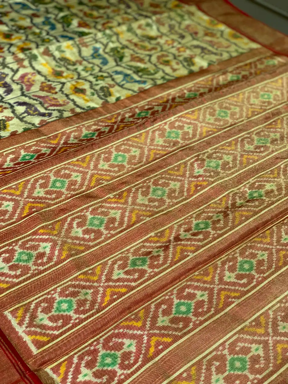 Cream Patola in Pure Tissue Silk