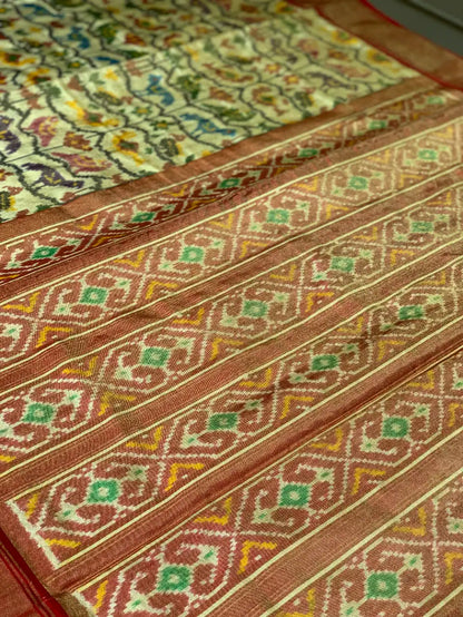 Cream Patola in Pure Tissue Silk