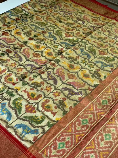 Cream Patola in Pure Tissue Silk