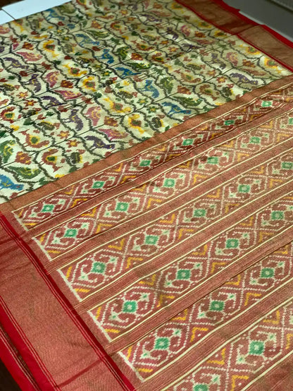 Cream Patola in Pure Tissue Silk