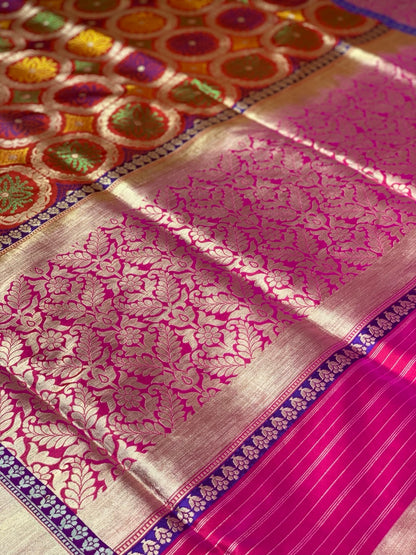 Red Banarasi Meenakari Jaal in Pure Katan Silk