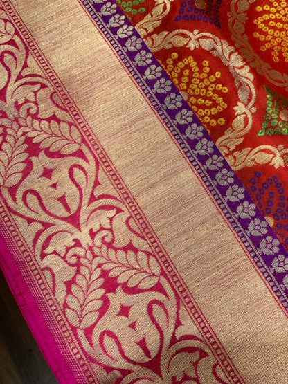 Red Banarasi Meenakari Jaal in Pure Katan Silk