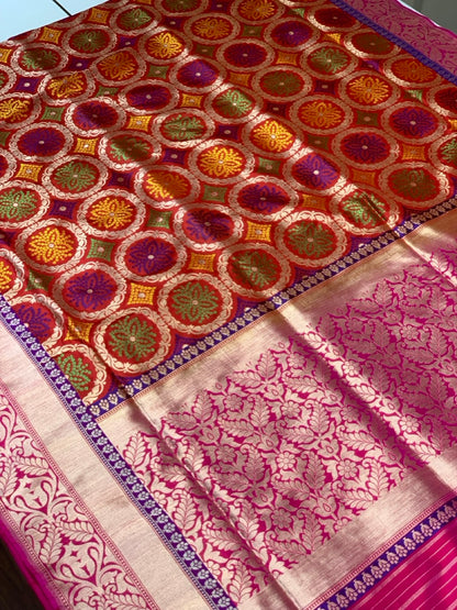 Red Banarasi Meenakari Jaal in Pure Katan Silk