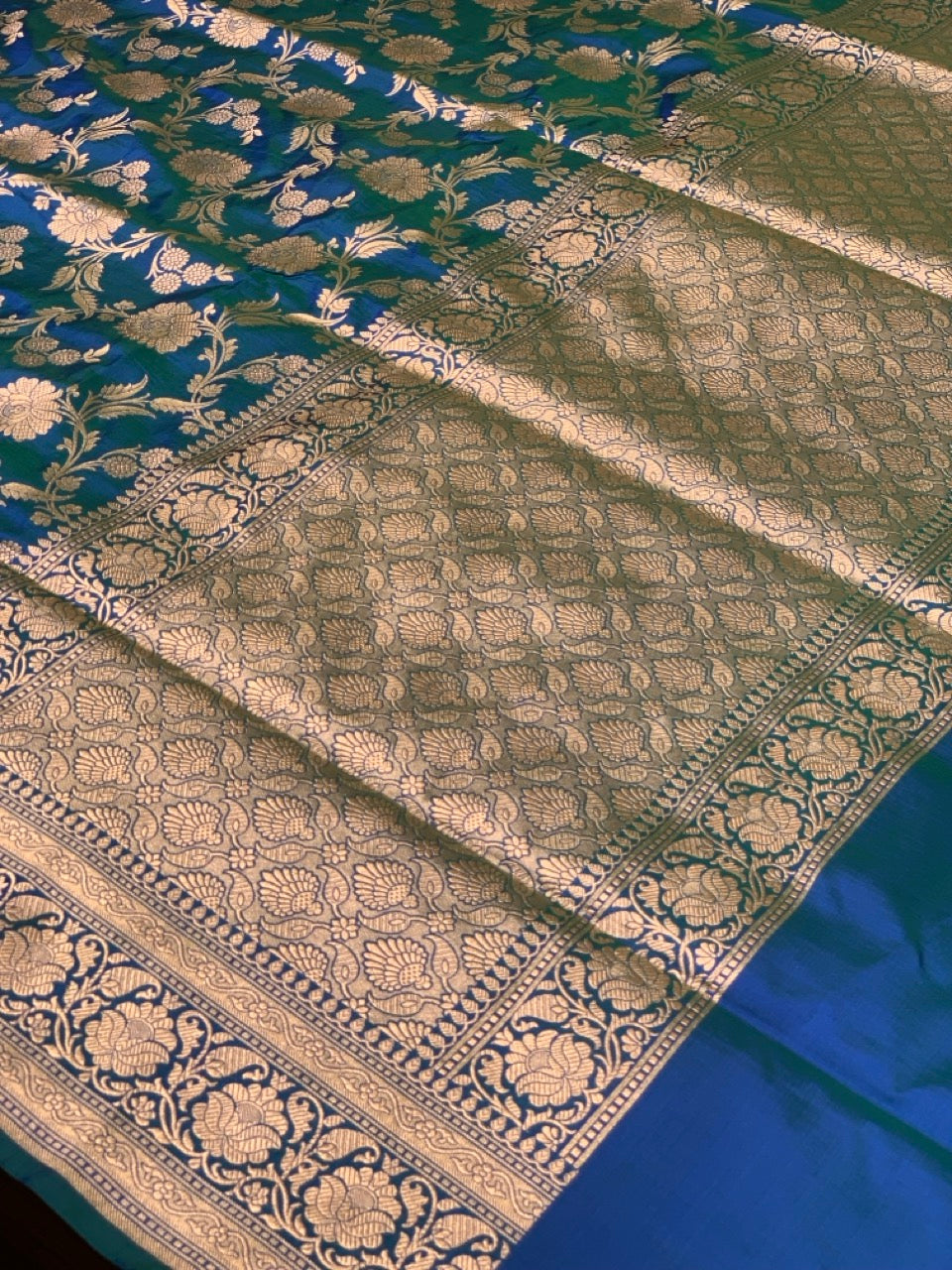 Royal Blue Banarasi Jaal in Pure Katan Silk