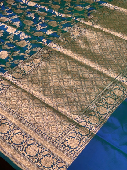 Royal Blue Banarasi Jaal in Pure Katan Silk