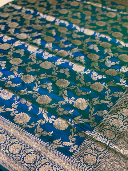 Royal Blue Banarasi Jaal in Pure Katan Silk