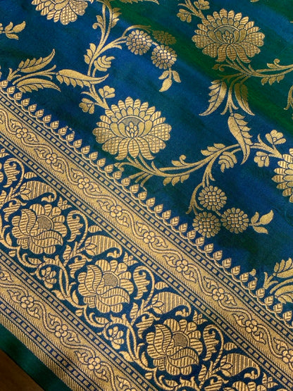 Royal Blue Banarasi Jaal in Pure Katan Silk