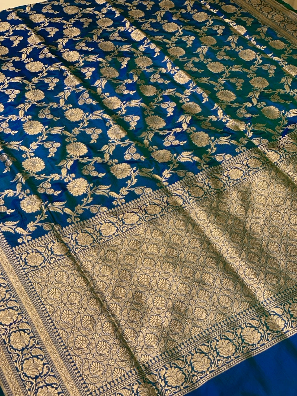 Royal Blue Banarasi Jaal in Pure Katan Silk