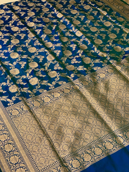 Royal Blue Banarasi Jaal in Pure Katan Silk
