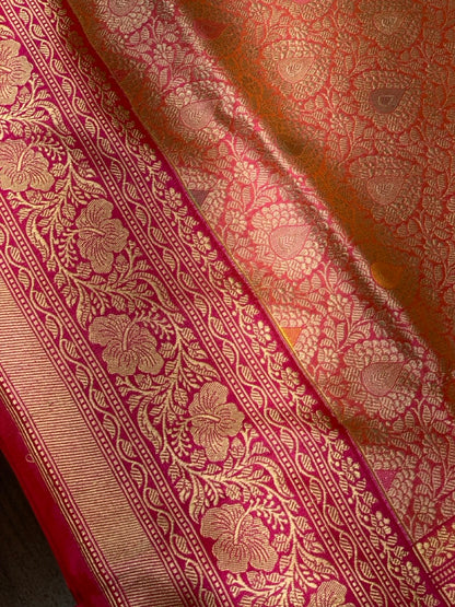 Baby Pink Banarasi Floral Jaal with Meenakari Butta in Pure Katan Silk