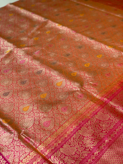 Baby Pink Banarasi Floral Jaal with Meenakari Butta in Pure Katan Silk