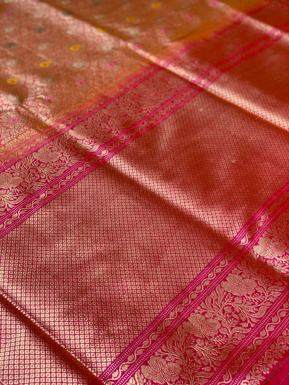 Baby Pink Banarasi Floral Jaal with Meenakari Butta in Pure Katan Silk