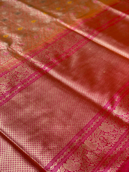Baby Pink Banarasi Floral Jaal with Meenakari Butta in Pure Katan Silk
