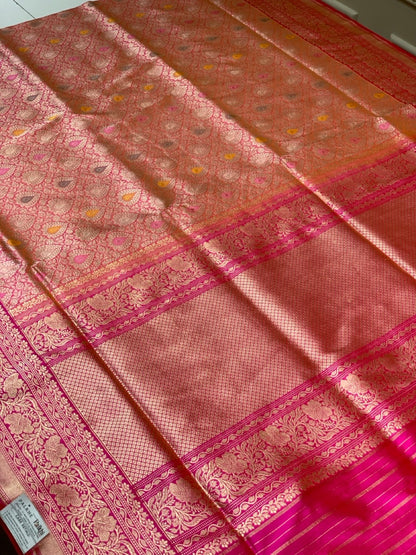 Baby Pink Banarasi Floral Jaal with Meenakari Butta in Pure Katan Silk