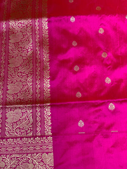 Baby Pink Banarasi Floral Jaal with Meenakari Butta in Pure Katan Silk