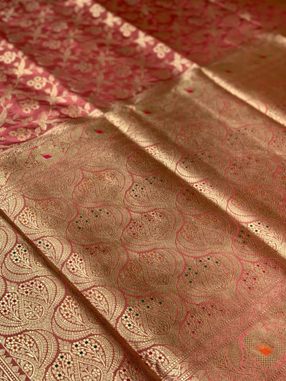 Peach Banarasi Floral Jaal in Pure Katan Silk