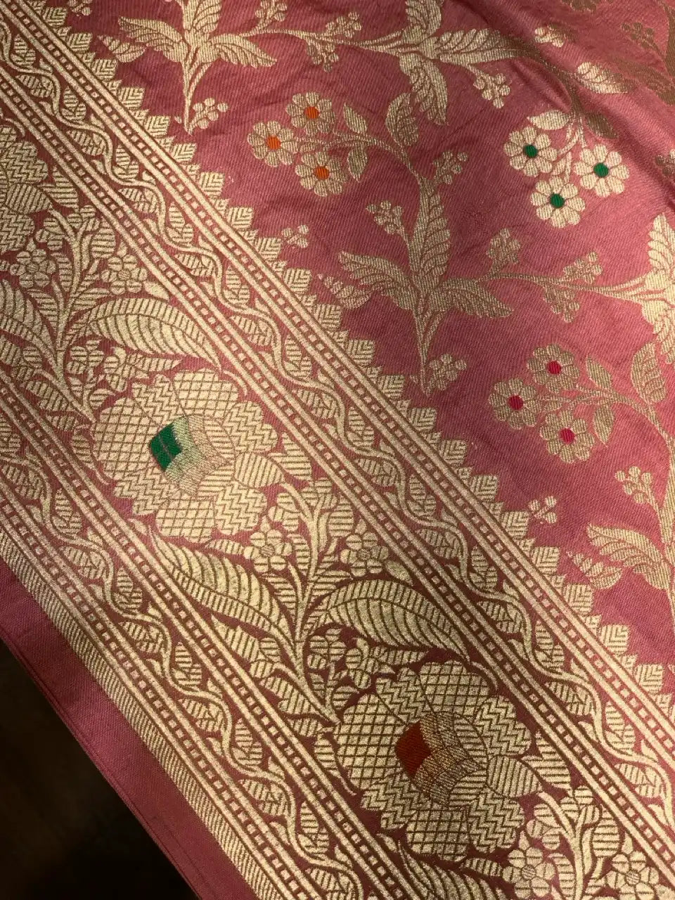 Peach Banarasi Floral Jaal in Pure Katan Silk