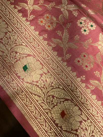 Peach Banarasi Floral Jaal in Pure Katan Silk