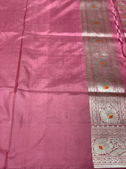 Peach Banarasi Floral Jaal in Pure Katan Silk