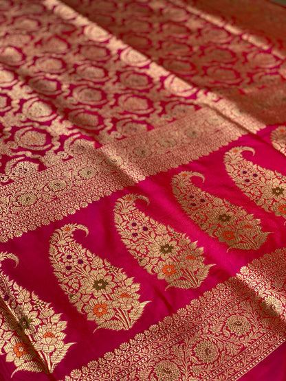 Rani Pink Banarsi in Meenakari Jaal in Pure Katan Silk