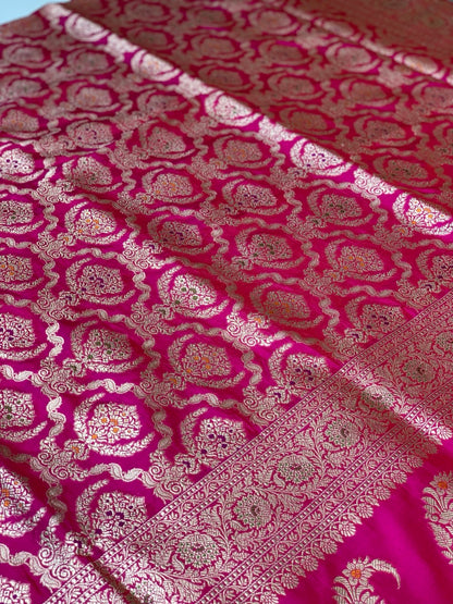Rani Pink Banarsi in Meenakari Jaal in Pure Katan Silk