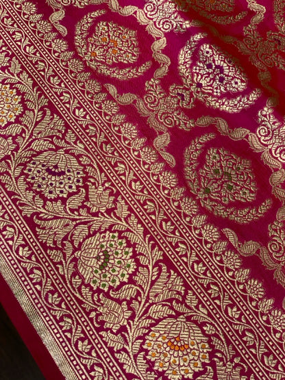 Rani Pink Banarsi in Meenakari Jaal in Pure Katan Silk