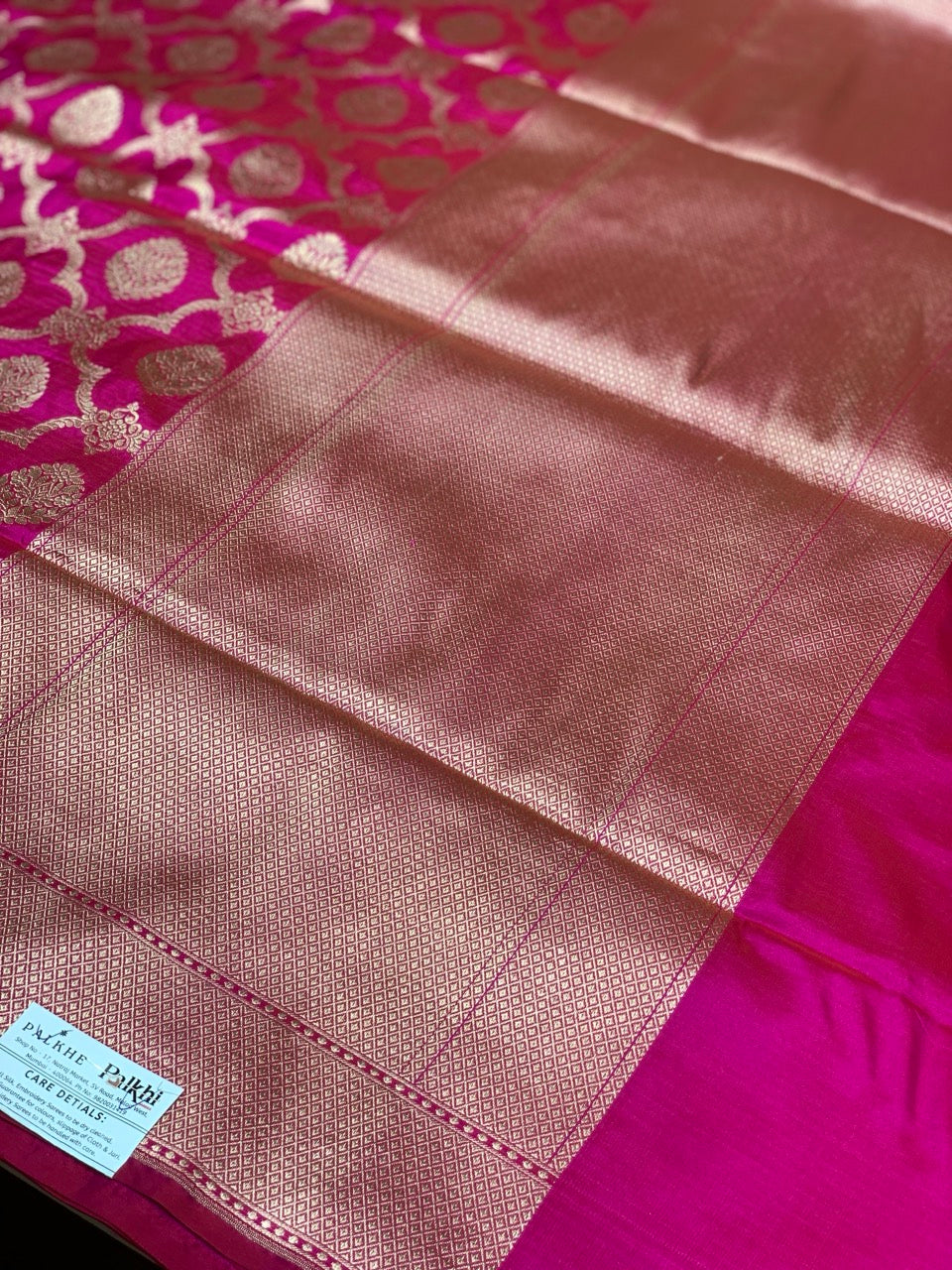 Rani Pink Banarasi Jaal in Pure Katan Silk