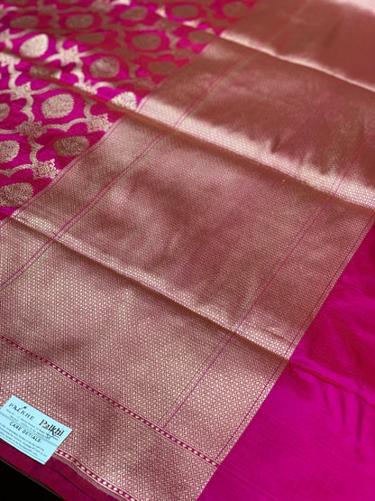 Rani Pink Banarasi Jaal in Pure Katan Silk
