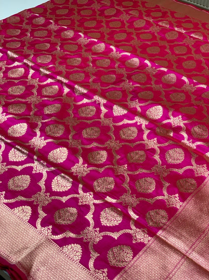 Rani Pink Banarasi Jaal in Pure Katan Silk