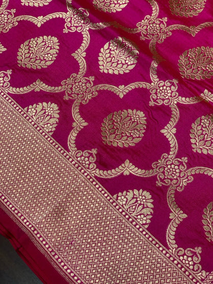 Rani Pink Banarasi Jaal in Pure Katan Silk