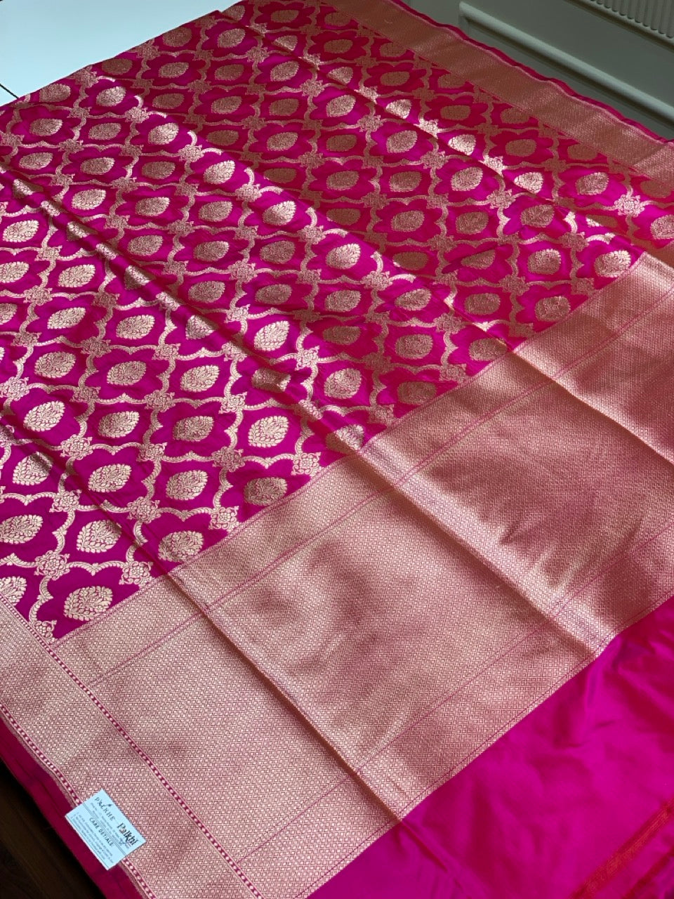 Rani Pink Banarasi Jaal in Pure Katan Silk