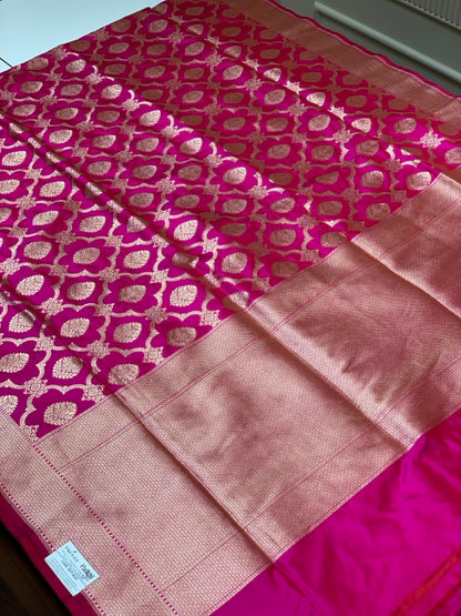 Rani Pink Banarasi Jaal in Pure Katan Silk
