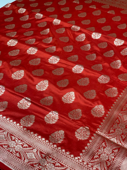 Red Banarasi Buttas in Pure Katan Silk