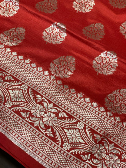 Red Banarasi Buttas in Pure Katan Silk