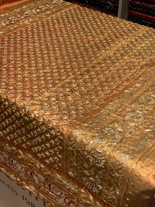 RUST ORANGE TISSUE KANJIVARAM X EMBROIDERY