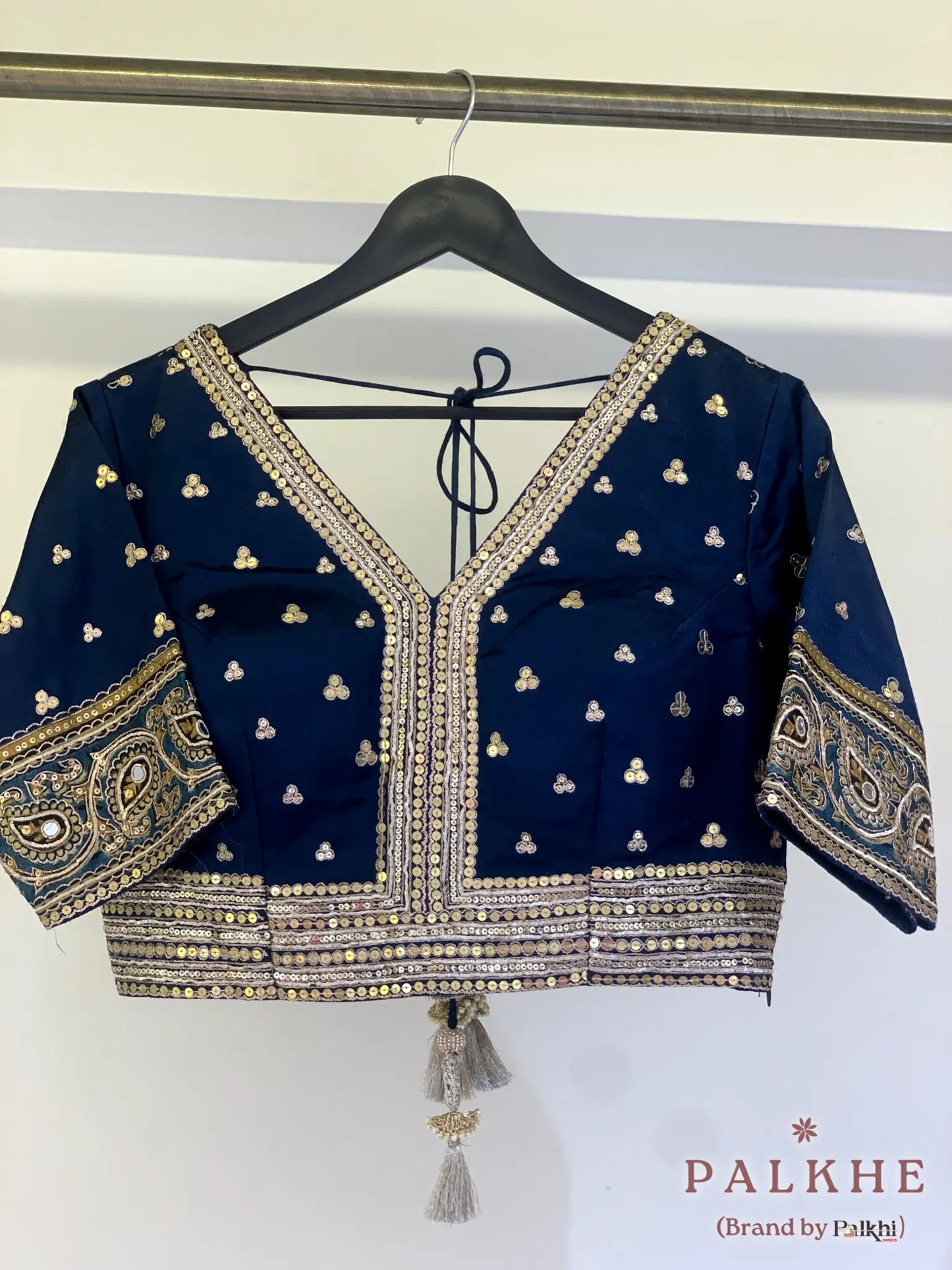 Mustured Yellow & Blue Satin Silk Fancy x Hand Embroidery