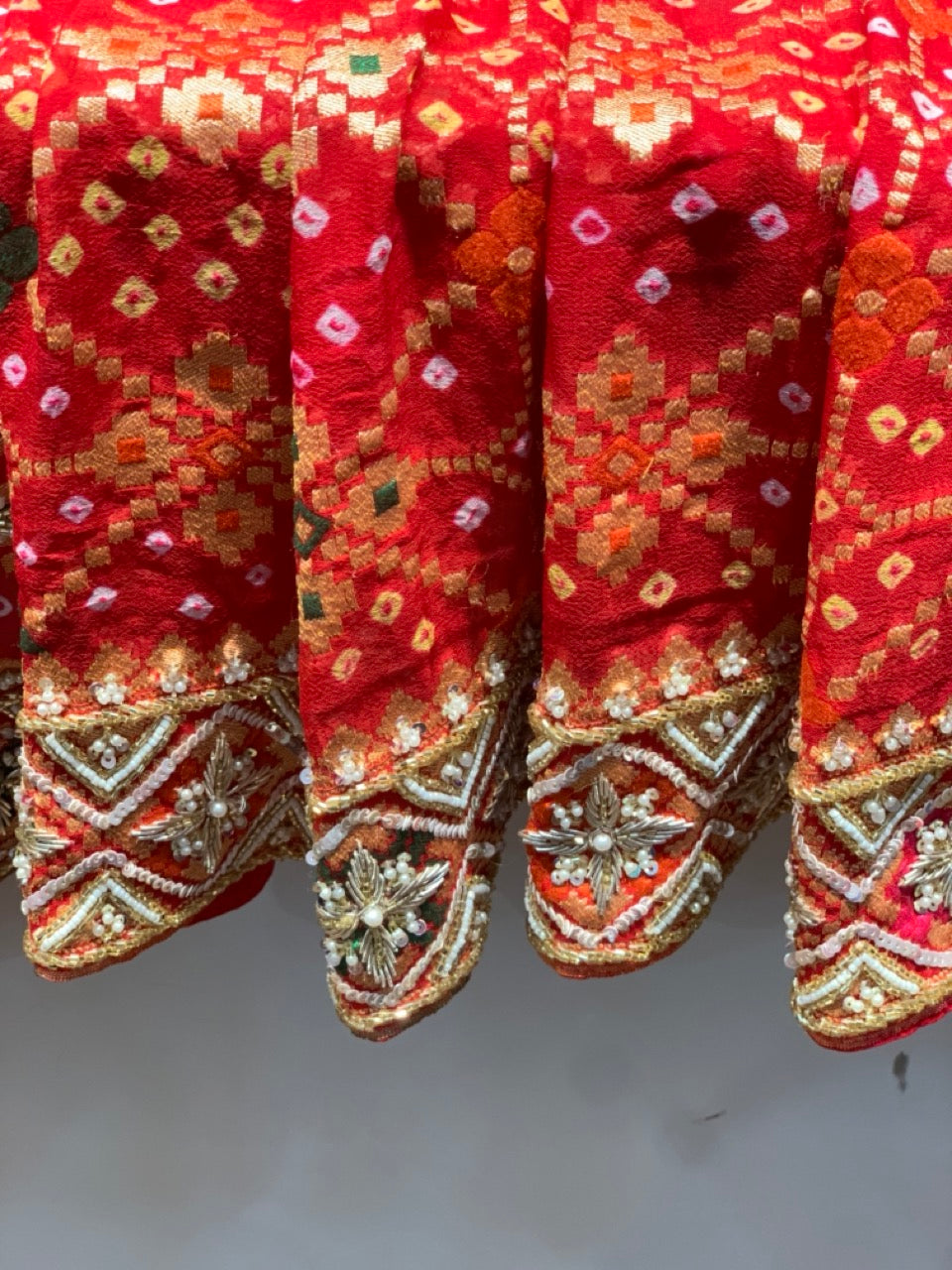 Pure Georgette Meenakari Hand Bandhej in Red x Embroidery