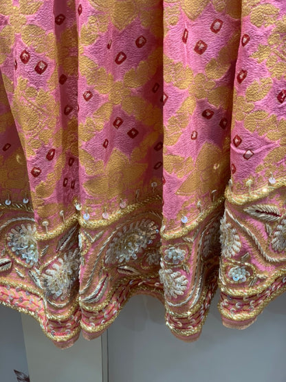 PURE GEORGETTE HAND BANDHEJ IN LIGHT PINK X EMBROIDERY