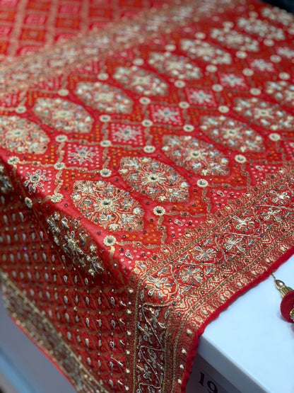 GEORGETTE WEAVING BANDHEJ IN RED X EMBROIDERY