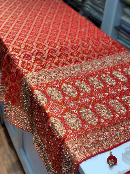 GEORGETTE WEAVING BANDHEJ IN RED X EMBROIDERY