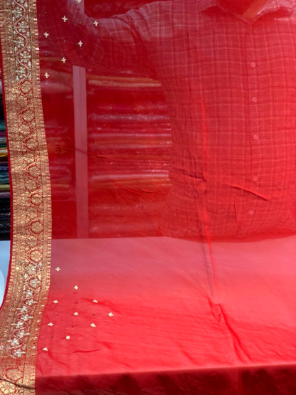 GEORGETTE WEAVING BANDHEJ IN RED X EMBROIDERY