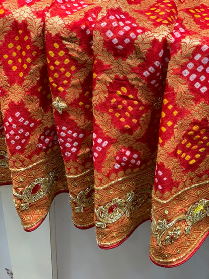 PURE GEORGETTE HAND BANDHEJ IN RED X EMBROIDERY