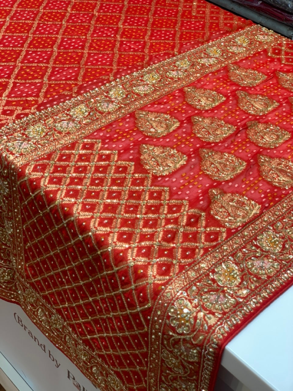 GEORGETTE WEAVING BANDHEJ IN RED X EMBROIDERY
